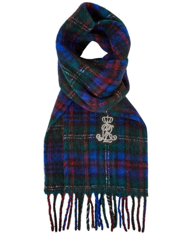 Lauren Ralph Lauren Lofty Scarf w/Crystal Patch Womens O/S Blue Multi Wool Blend