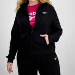 Reebok Plus Size French Terry Zip-Front Hoodie Women's 2X Black Long Sleeves~