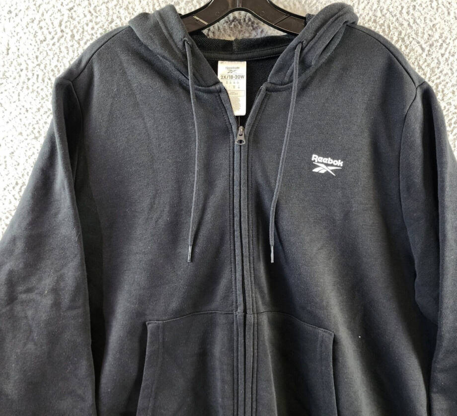 Reebok Plus Size French Terry Zip-Front Hoodie Women's 2X Black Long Sleeves~