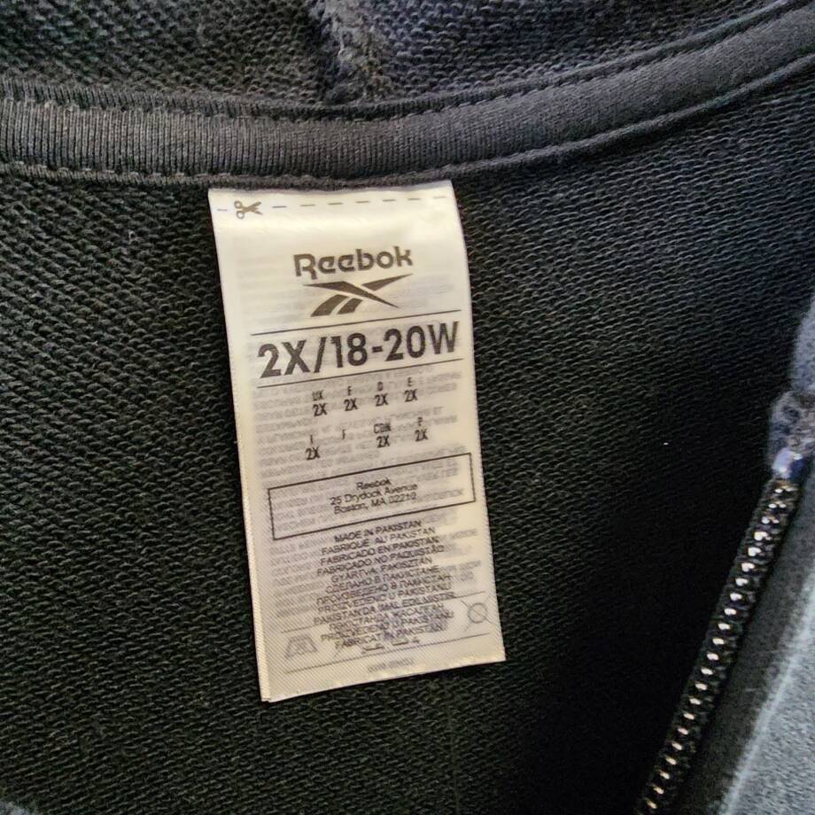 Reebok Plus Size French Terry Zip-Front Hoodie Women's 2X Black Long Sleeves~