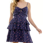 City Studio Floral Print Tiered Sleeveless Dress Juniors S Navy/Magenta Pullover