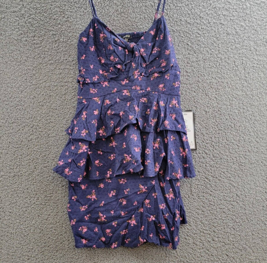 City Studio Floral Print Tiered Sleeveless Dress Juniors S Navy/Magenta Pullover