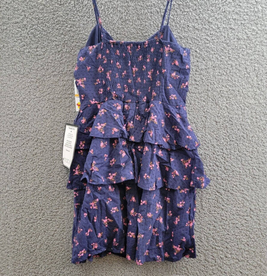 City Studio Floral Print Tiered Sleeveless Dress Juniors S Navy/Magenta Pullover