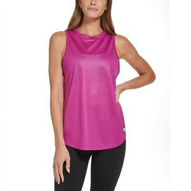 DKNY Sport Honeycomb Mesh Sleeveless Top Women's L Pink Crewneck Pullover Style~