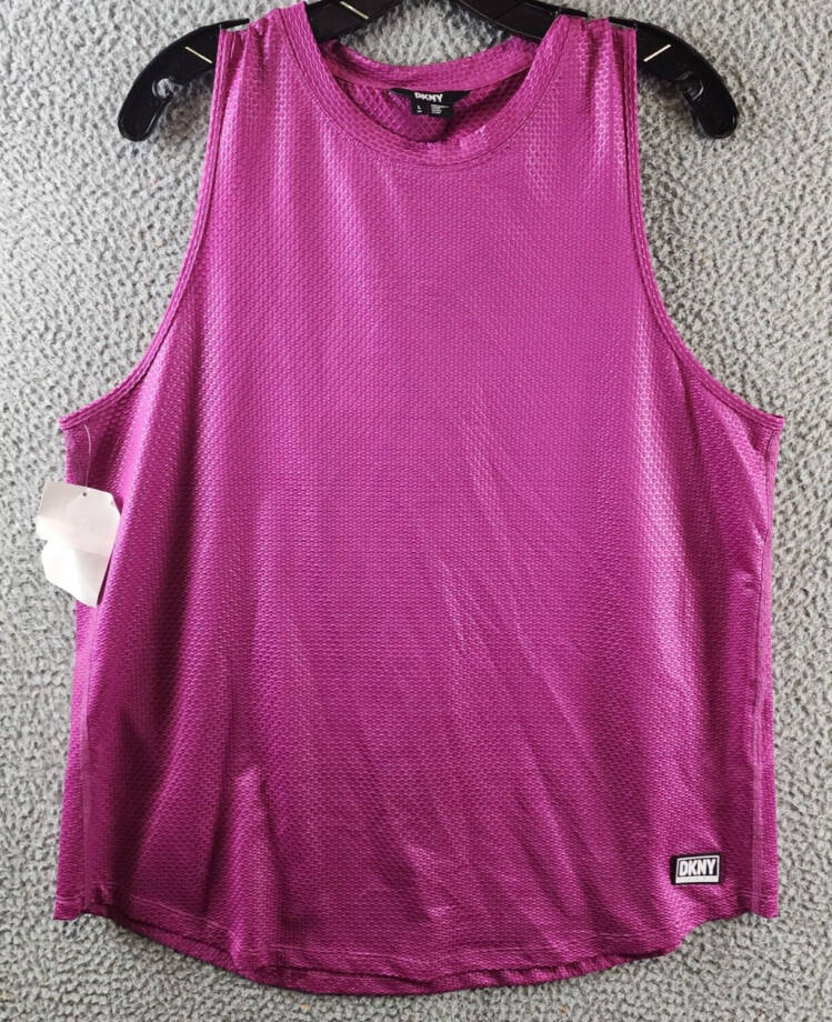 DKNY Sport Honeycomb Mesh Sleeveless Top Women's L Pink Crewneck Pullover Style~