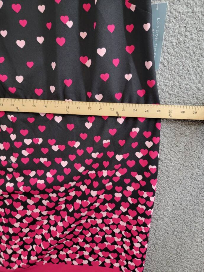 London Times Heart Print Tie Neck Short Sleeve Dress Women's 22W Multi Back Zip