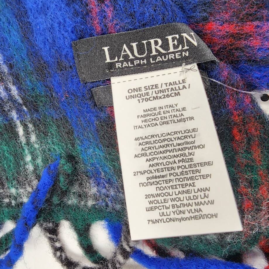 Lauren Ralph Lauren Lofty Scarf w/Crystal Patch Womens O/S Blue Multi Wool Blend