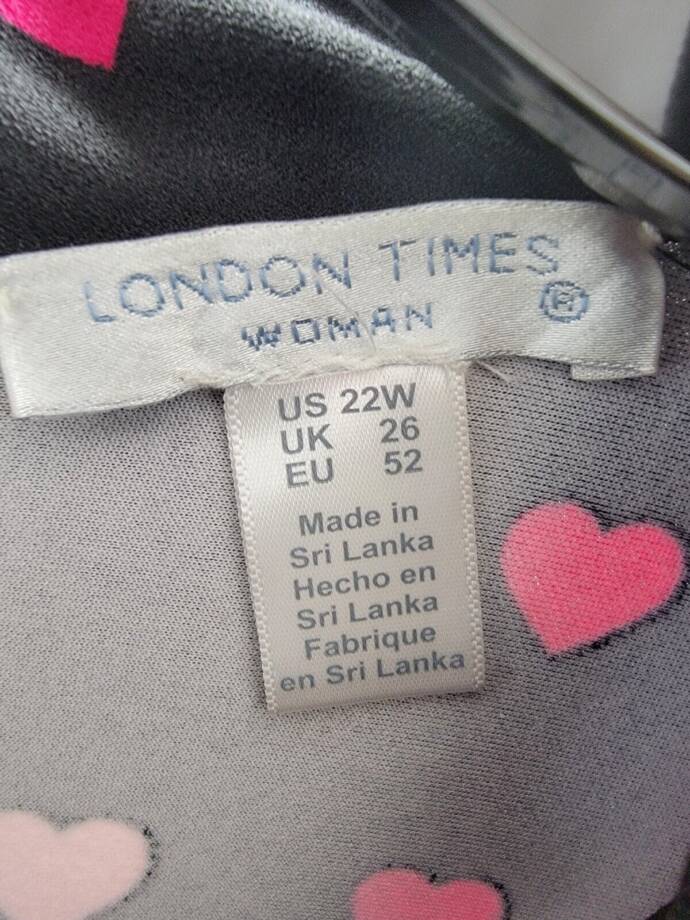 London Times Heart Print Tie Neck Short Sleeve Dress Women's 22W Multi Back Zip