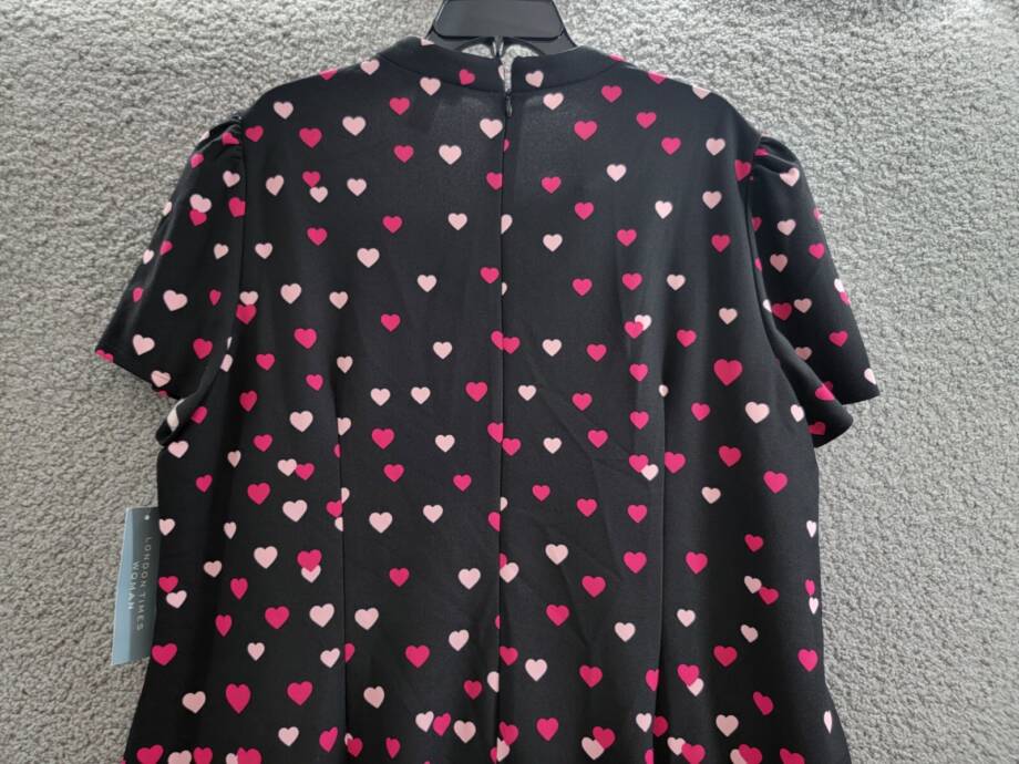London Times Heart Print Tie Neck Short Sleeve Dress Women's 22W Multi Back Zip