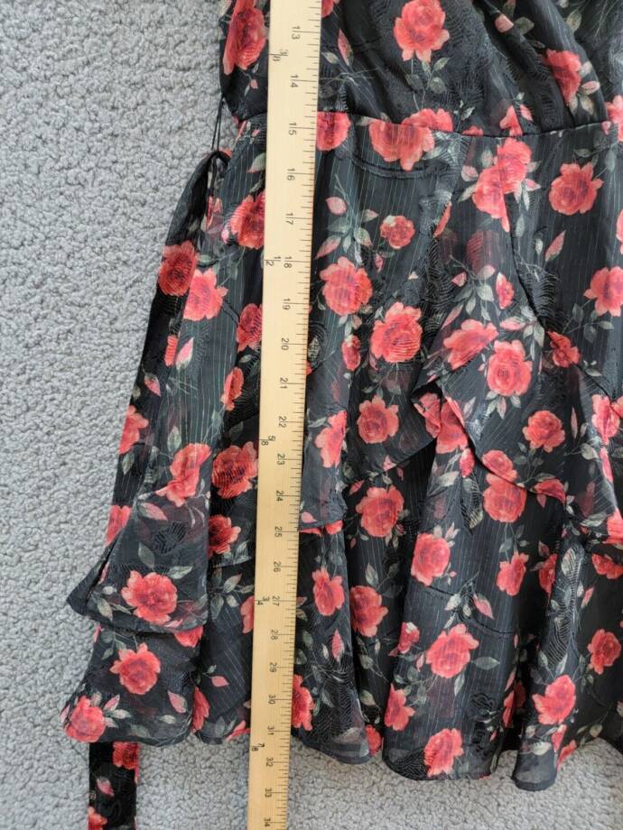 Trixxi Surplice-Neck Tie-Waist Fit & Flare Chiffon Dress Juniors' XXS Black/Red