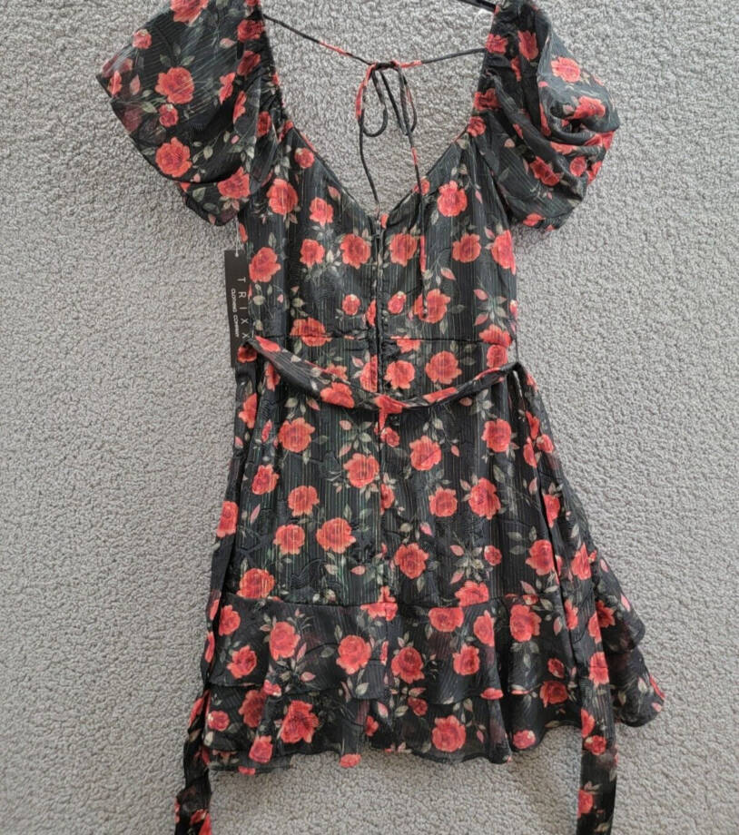 Trixxi Surplice-Neck Tie-Waist Fit & Flare Chiffon Dress Juniors' XXS Black/Red