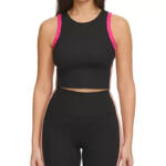 Calvin Klein Contrast-Trim Cropped Top Womens XL Black Multi Pullover Sleeveless