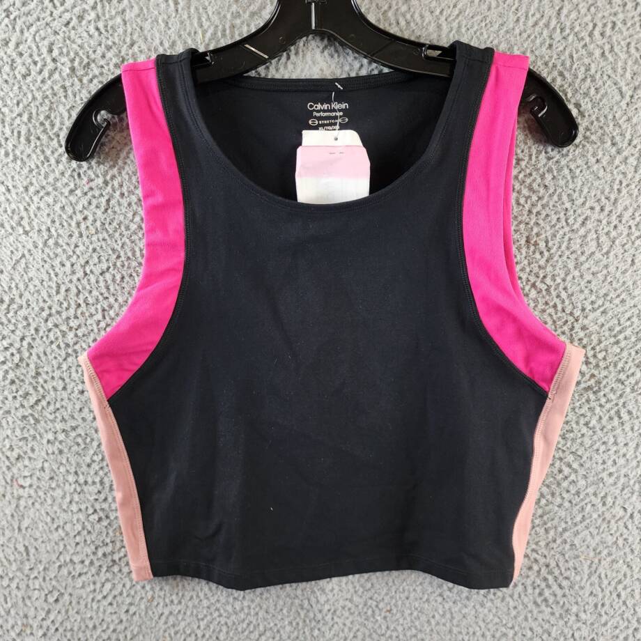 Calvin Klein Contrast-Trim Cropped Top Womens XL Black Multi Pullover Sleeveless