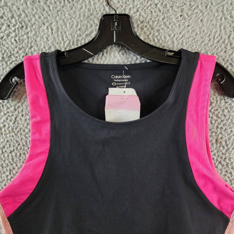 Calvin Klein Contrast-Trim Cropped Top Womens XL Black Multi Pullover Sleeveless
