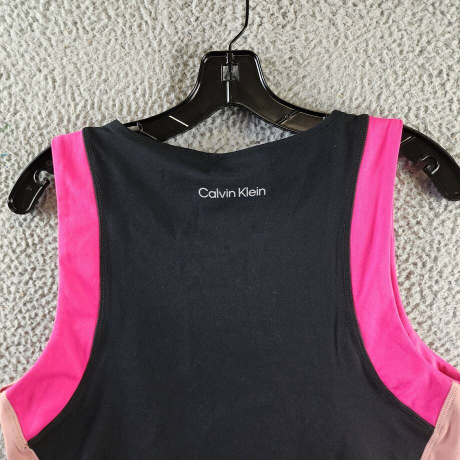 Calvin Klein Contrast-Trim Cropped Top Womens XL Black Multi Pullover Sleeveless