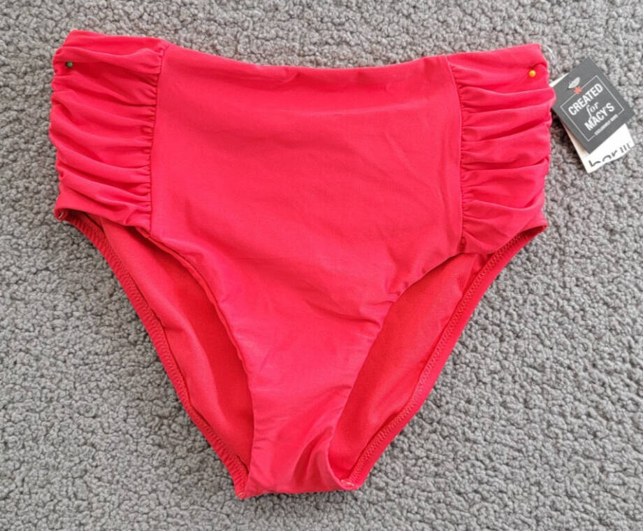 Bar III Shirred High-Rise Bikini Bottoms Women's XS Paradise Pink Pull On Style~