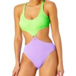 Salt & Cove Colorblocked One-Piece Monokini Juniors' S Mint/Purple Adjustable