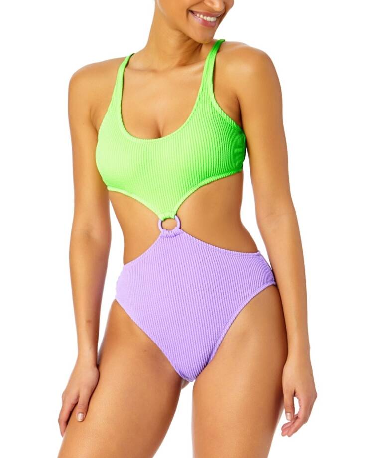 Salt & Cove Colorblocked One-Piece Monokini Juniors' S Mint/Purple Adjustable