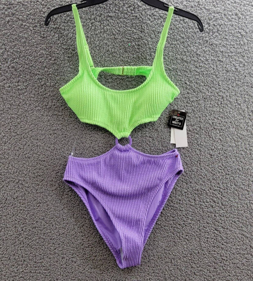 Salt & Cove Colorblocked One-Piece Monokini Juniors' S Mint/Purple Adjustable