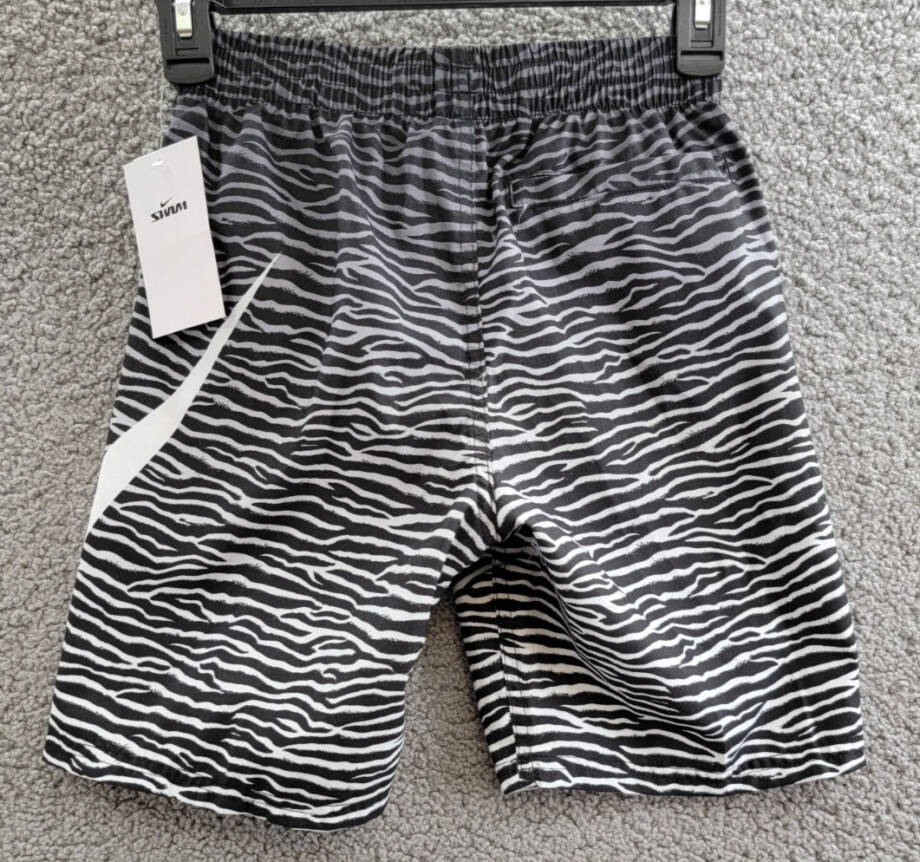 Nike Tiger Fade 7" Volley Swim Shorts Boys' M Black/White Elastic Waist Pull On