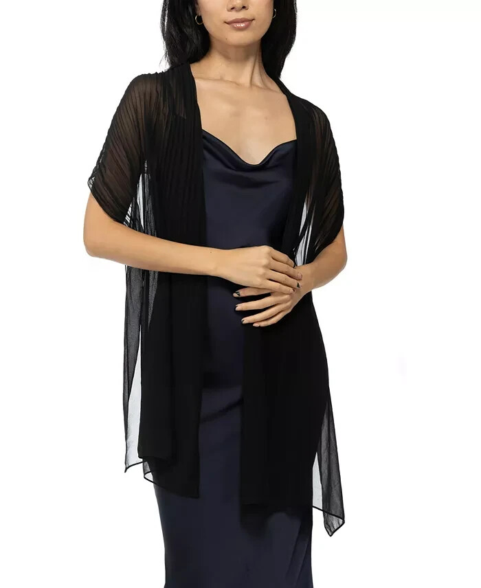 Giani Bernini Pleated Chiffon Evening Wrap Women's Ones Size Black Semi-Sheer