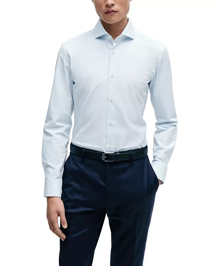 BOSS by Hugo Boss Structured Slim-Fit Dress Shirt Men's 15 Light Paste Blue