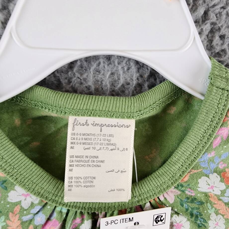 First Impressions Floral-Print Dress & Underwear Set Baby Girls 6-9 M Aloe Vera