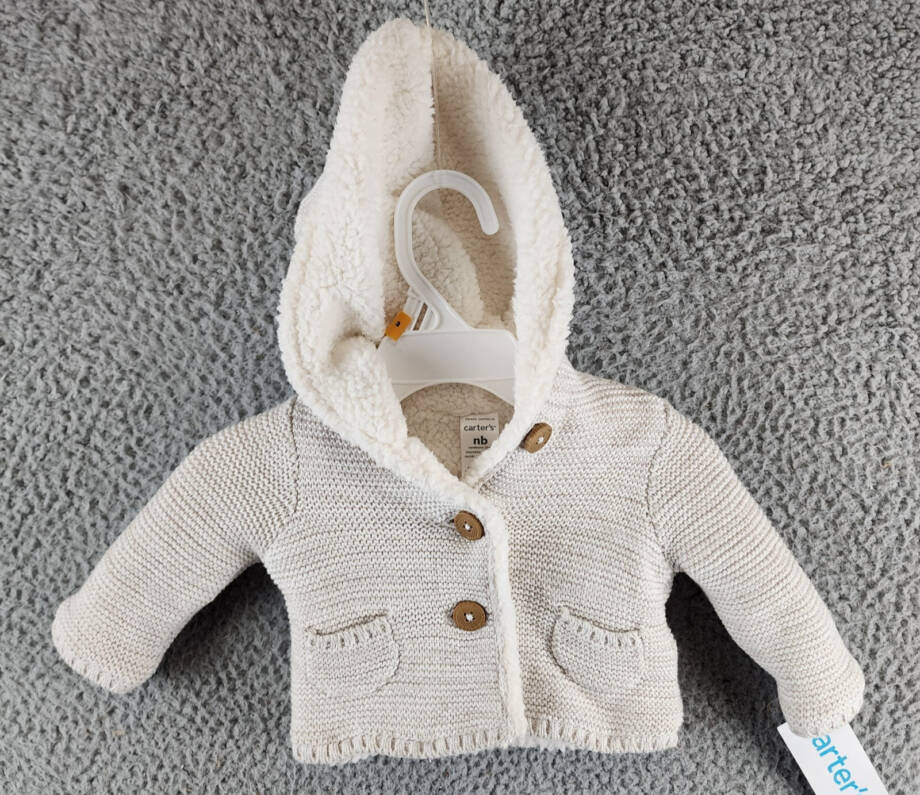 Carter's Faux-Sherpa-Lined Hooded Cardigan Baby Girls' Newborn Gray W/ Pockets