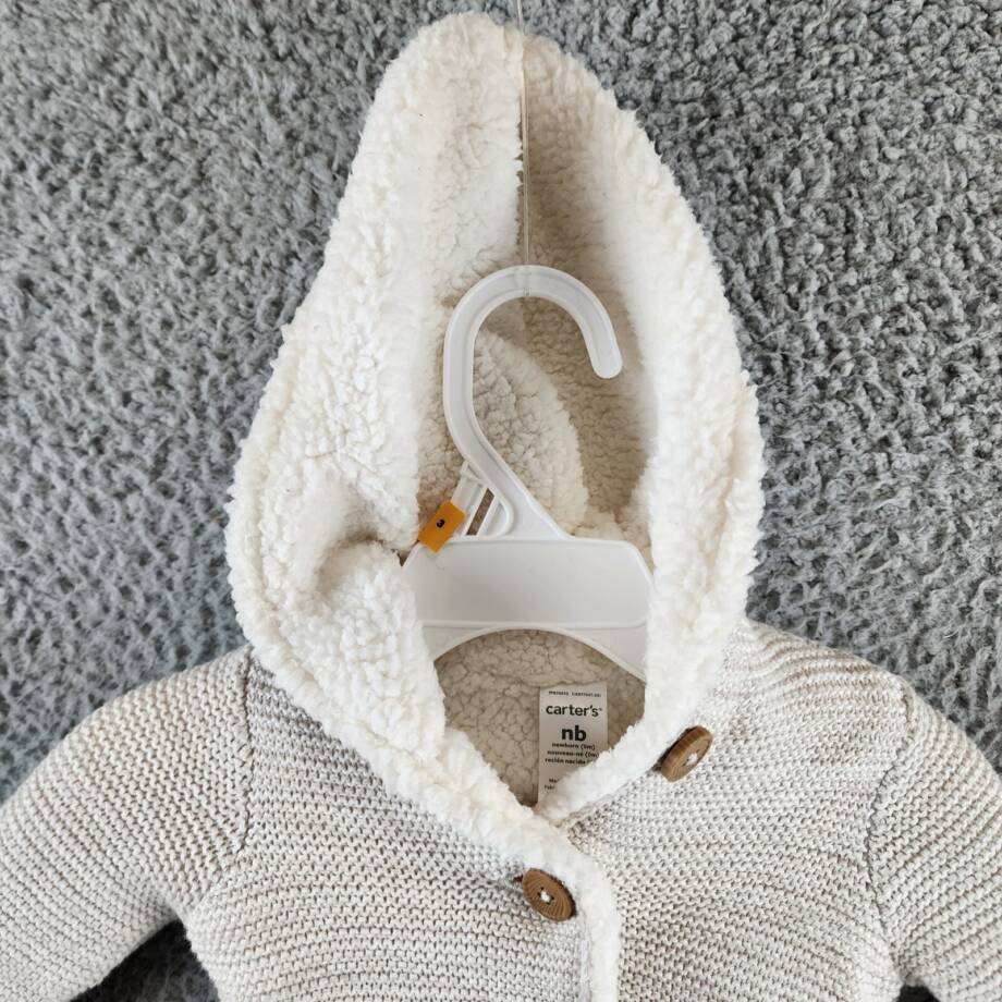 Carter's Faux-Sherpa-Lined Hooded Cardigan Baby Girls' Newborn Gray W/ Pockets