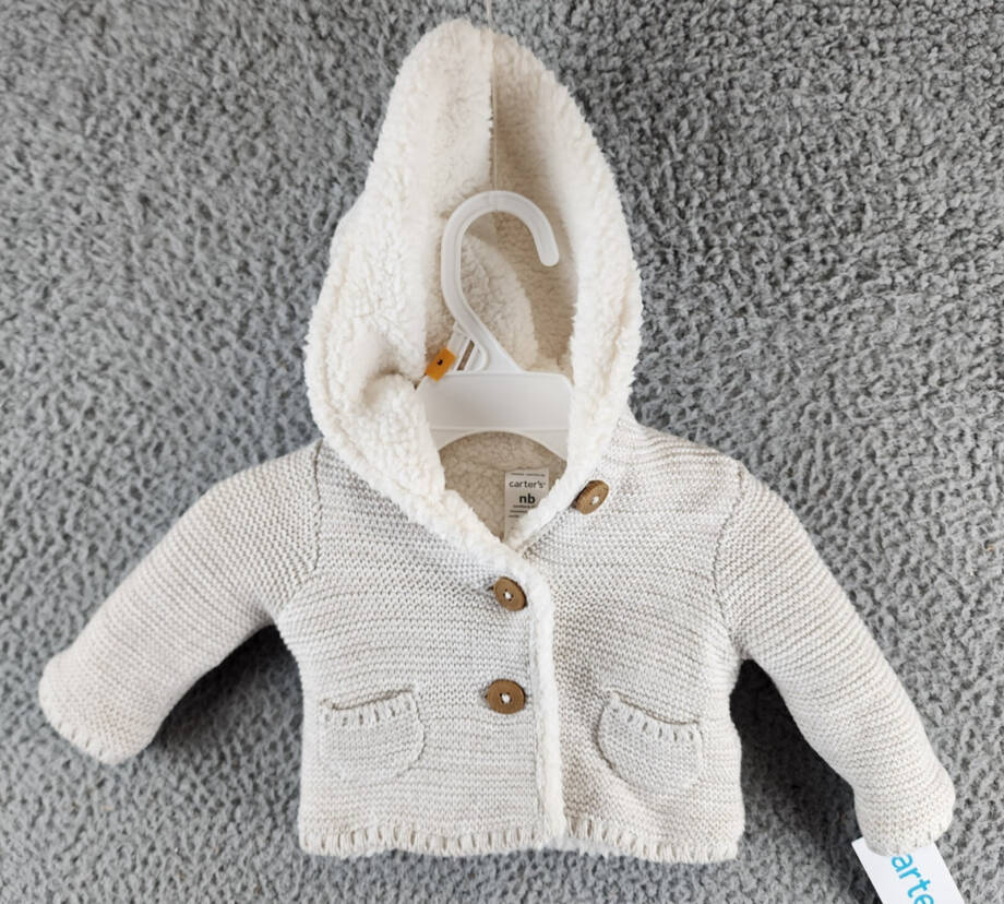 Carter's Faux-Sherpa-Lined Hooded Cardigan Baby Girls' Newborn Gray W/ Pockets