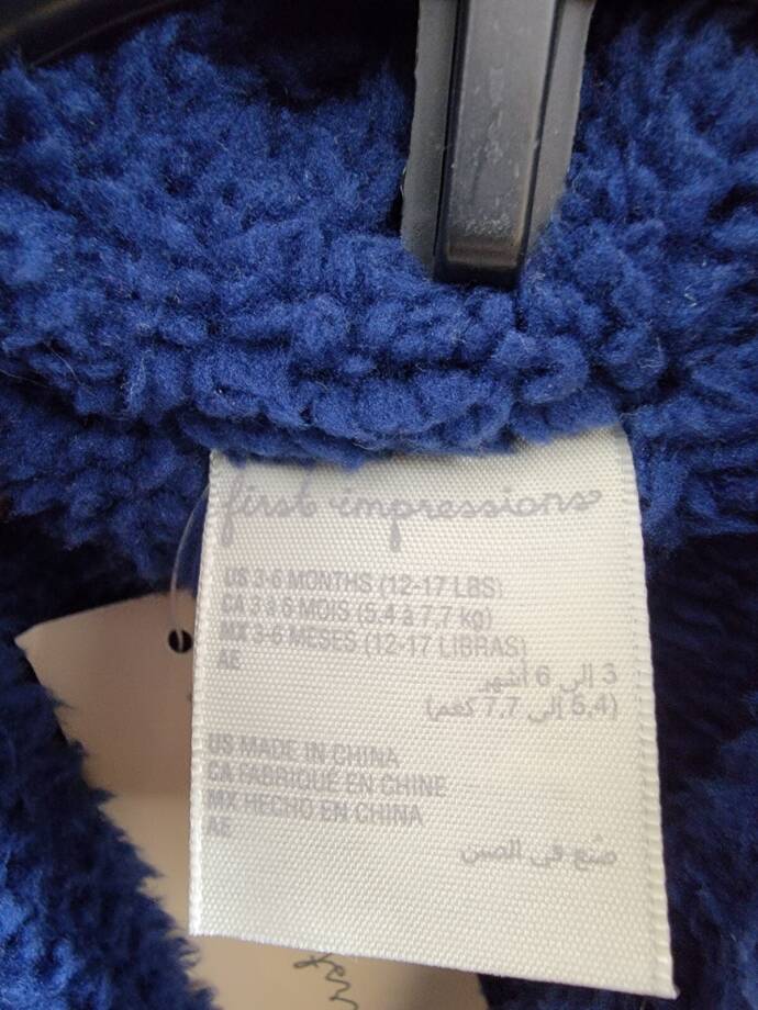 First Impressions Bear Puffer Jacket Baby Boys 3-6M Navy Sea Zip Closure L/S