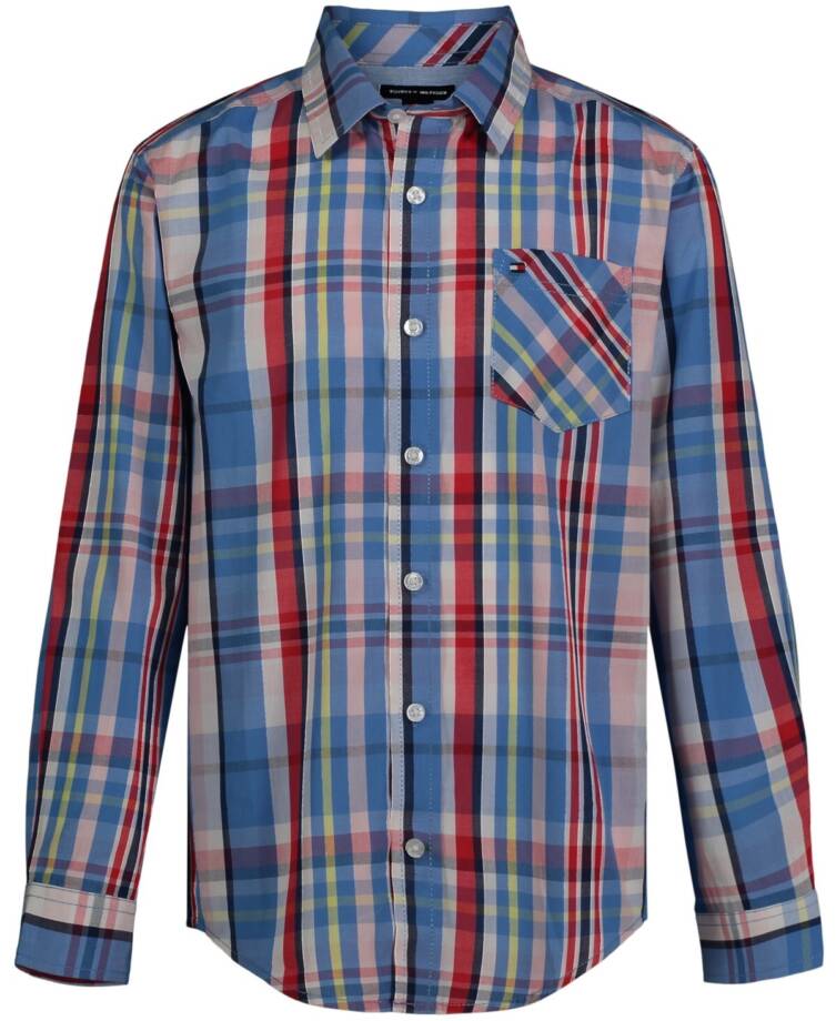 Tommy Hilfiger Long Sleeve Plaid Shirt Big Boys M 12/14 Regatta Button Closure