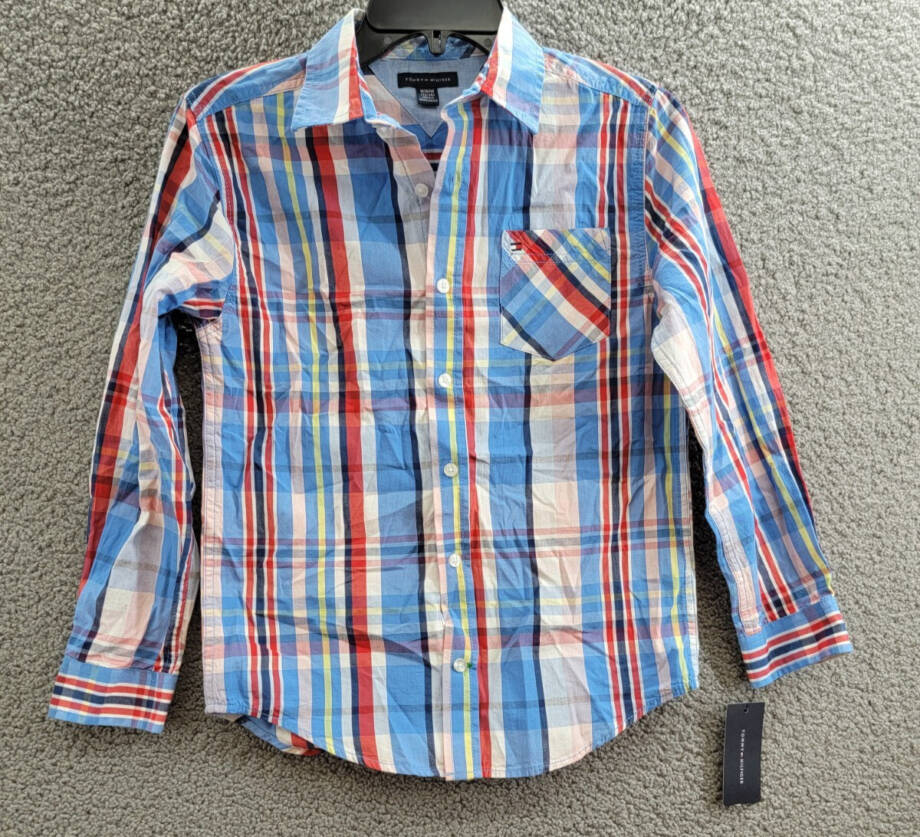 Tommy Hilfiger Long Sleeve Plaid Shirt Big Boys M 12/14 Regatta Button Closure