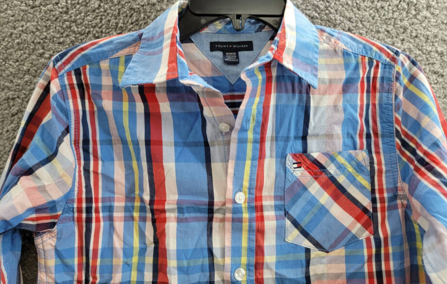 Tommy Hilfiger Long Sleeve Plaid Shirt Big Boys M 12/14 Regatta Button Closure