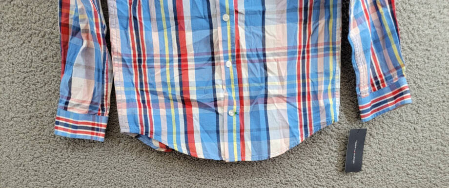 Tommy Hilfiger Long Sleeve Plaid Shirt Big Boys M 12/14 Regatta Button Closure