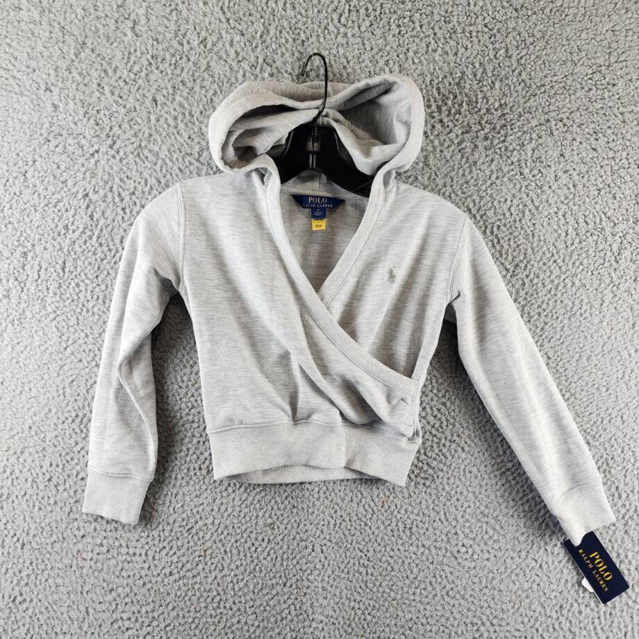 Polo Ralph Lauren Fleece Wrap-Effect V-Neck Hoodie Little Girls 6 Grey Heather