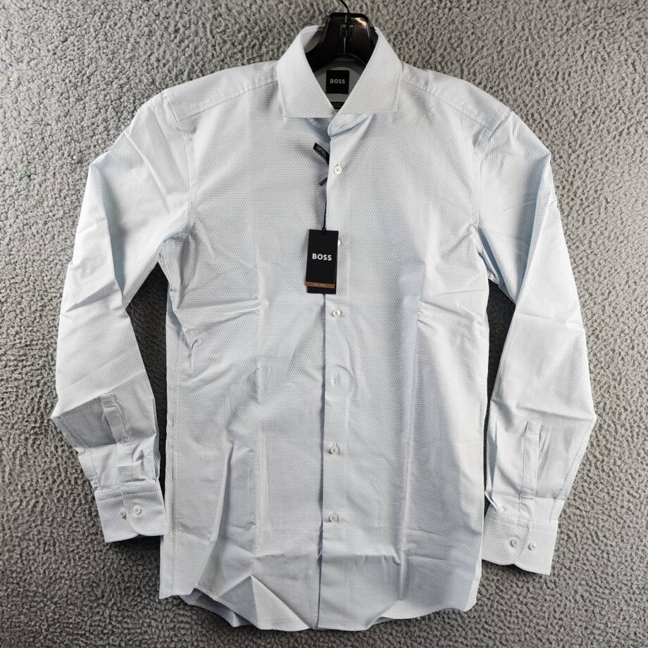 BOSS by Hugo Boss Structured Slim-Fit Dress Shirt Men's 15 Light Paste Blue