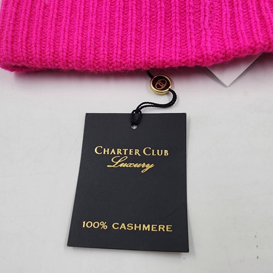 Charter Club Cashmere Cuffed Beanie Hat Women's One Size Hot Pink Solid