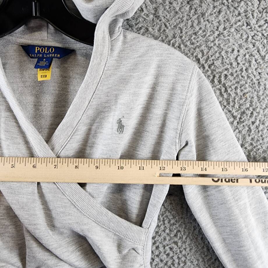 Polo Ralph Lauren Fleece Wrap-Effect V-Neck Hoodie Little Girls 6 Grey Heather