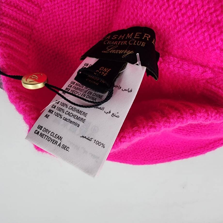 Charter Club Cashmere Cuffed Beanie Hat Women's One Size Hot Pink Solid