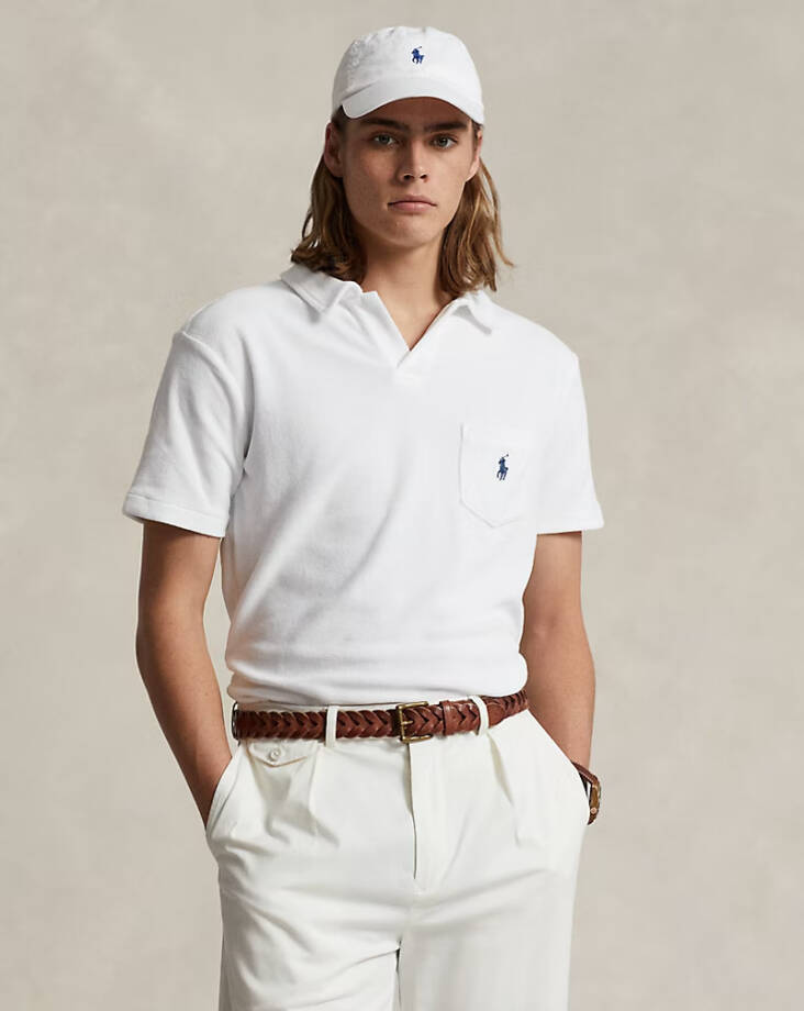 Polo Ralph Lauren Custom Slim Fit Terry Polo Shirt Men's XL White Patch Pocket