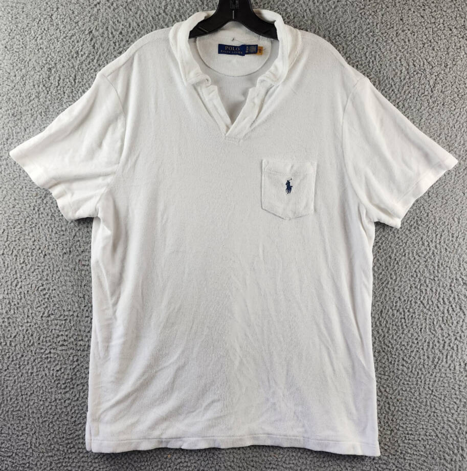 Polo Ralph Lauren Custom Slim Fit Terry Polo Shirt Men's XL White Patch Pocket