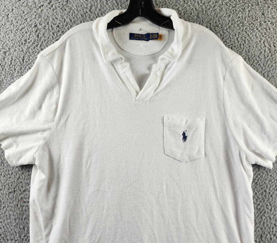Polo Ralph Lauren Custom Slim Fit Terry Polo Shirt Men's XL White Patch Pocket