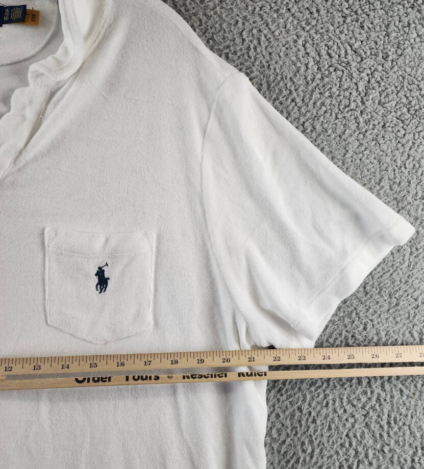 Polo Ralph Lauren Custom Slim Fit Terry Polo Shirt Men's XL White Patch Pocket