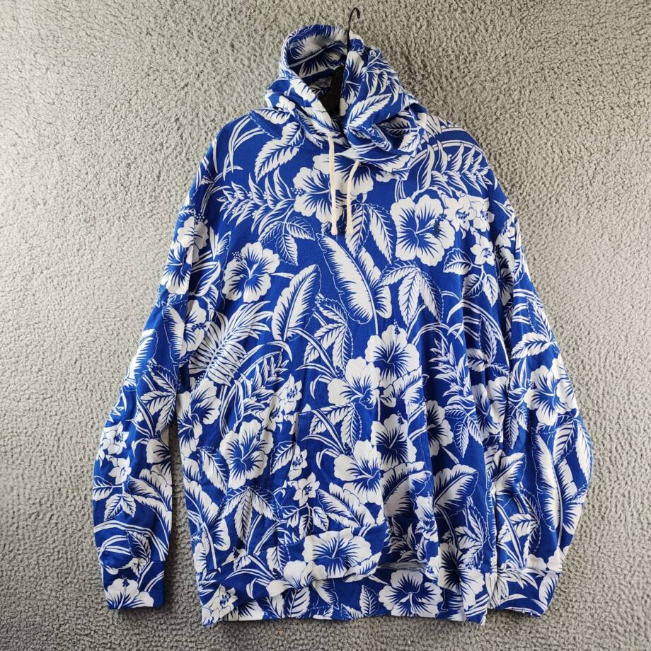 Polo Ralph Lauren Tropical Floral Spa Terry Hoodie Mens XL Blue/White Banded Hem
