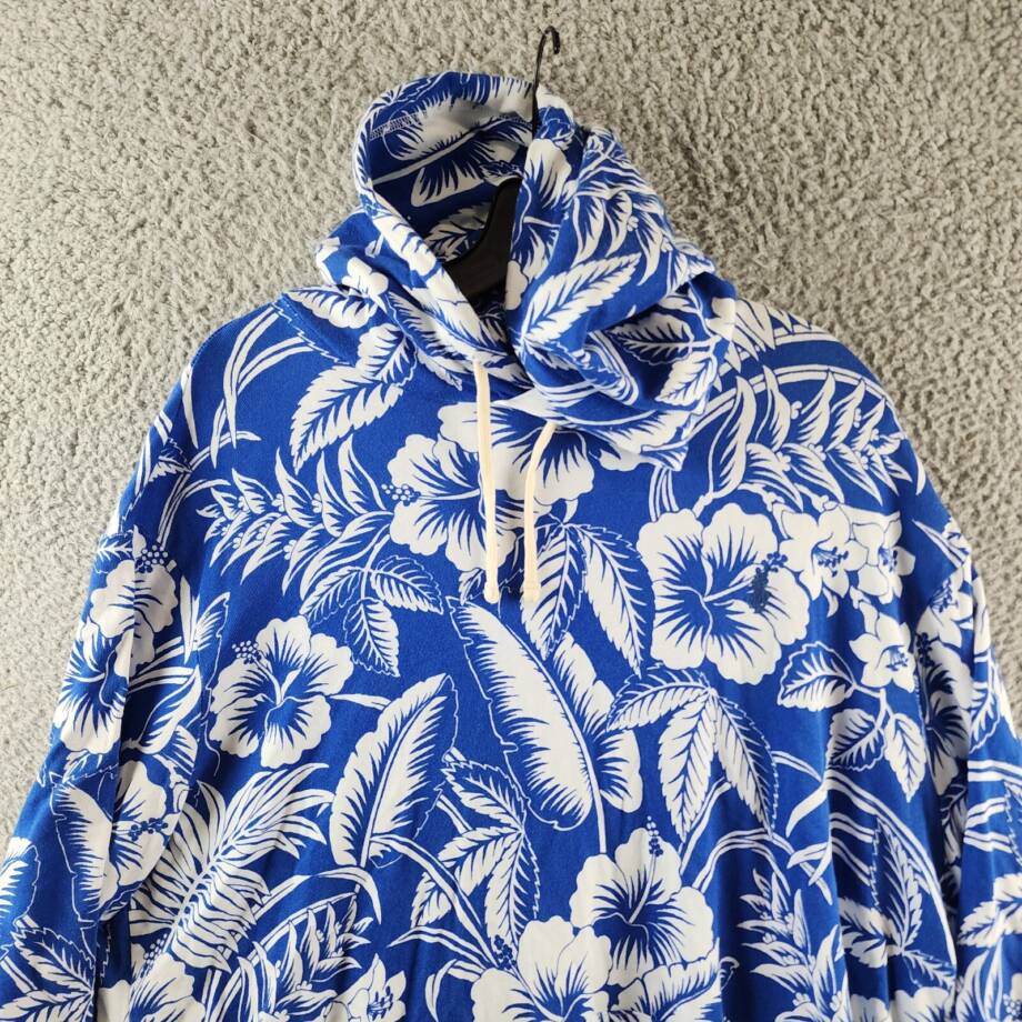 Polo Ralph Lauren Tropical Floral Spa Terry Hoodie Mens XL Blue/White Banded Hem