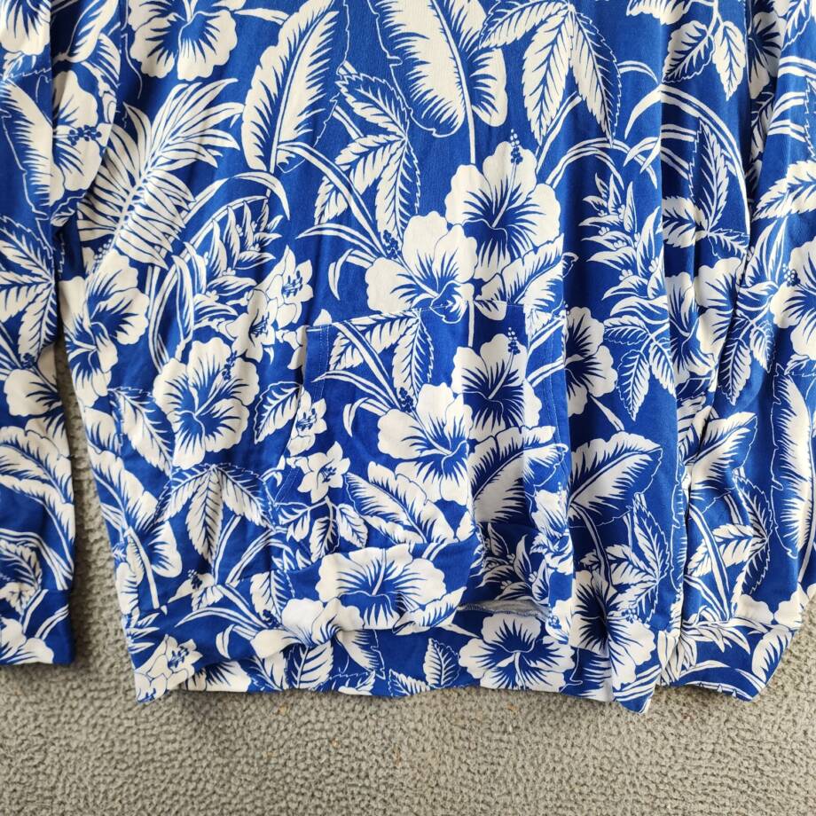 Polo Ralph Lauren Tropical Floral Spa Terry Hoodie Mens XL Blue/White Banded Hem