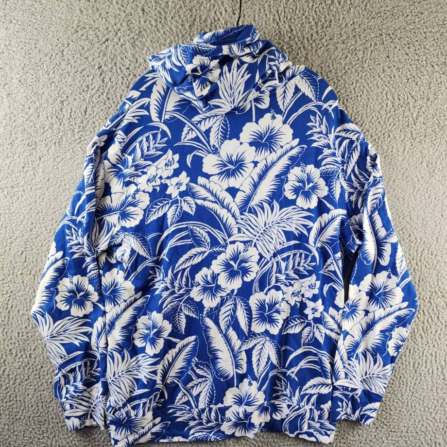 Polo Ralph Lauren Tropical Floral Spa Terry Hoodie Mens XL Blue/White Banded Hem