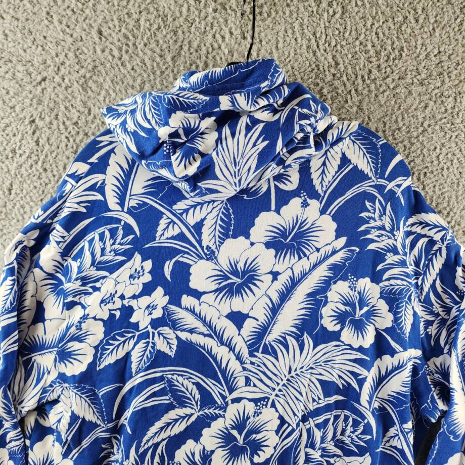 Polo Ralph Lauren Tropical Floral Spa Terry Hoodie Mens XL Blue/White Banded Hem