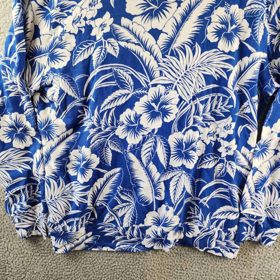 Polo Ralph Lauren Tropical Floral Spa Terry Hoodie Mens XL Blue/White Banded Hem